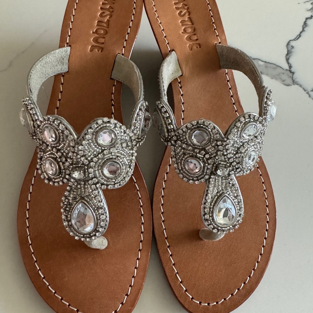 NWOT Mystique Wedge Jeweled Sandals